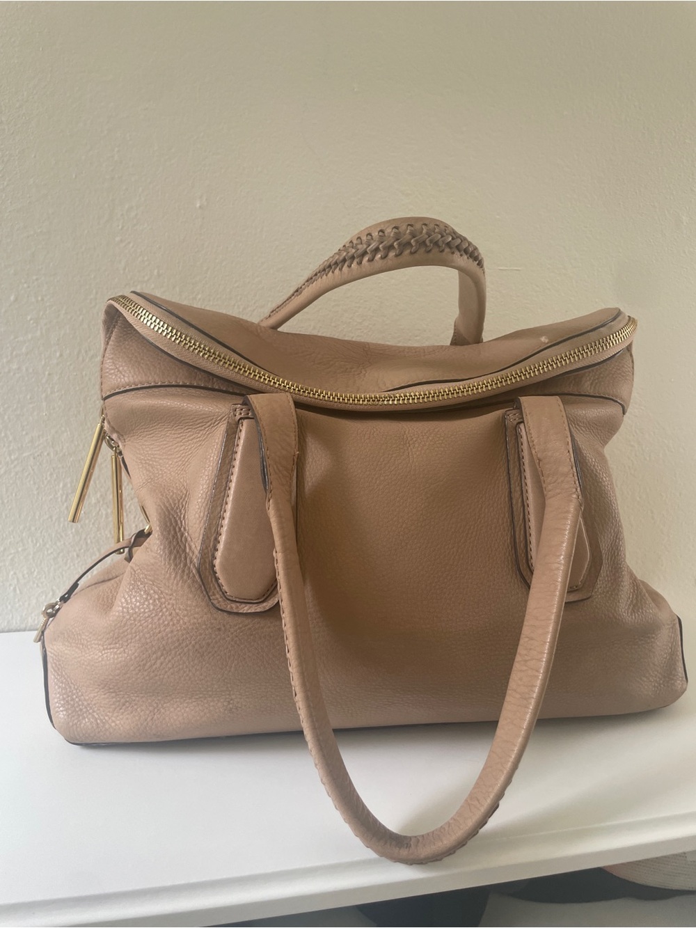 Henri Bendel Debutante Satchel Pebbled Blush Leather with Gold Zipper